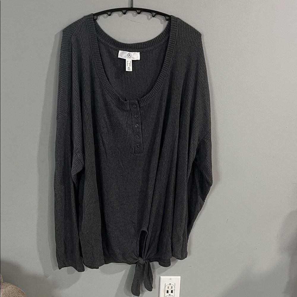Addition Elle Charcoal Tie/Button Shirt 2X
